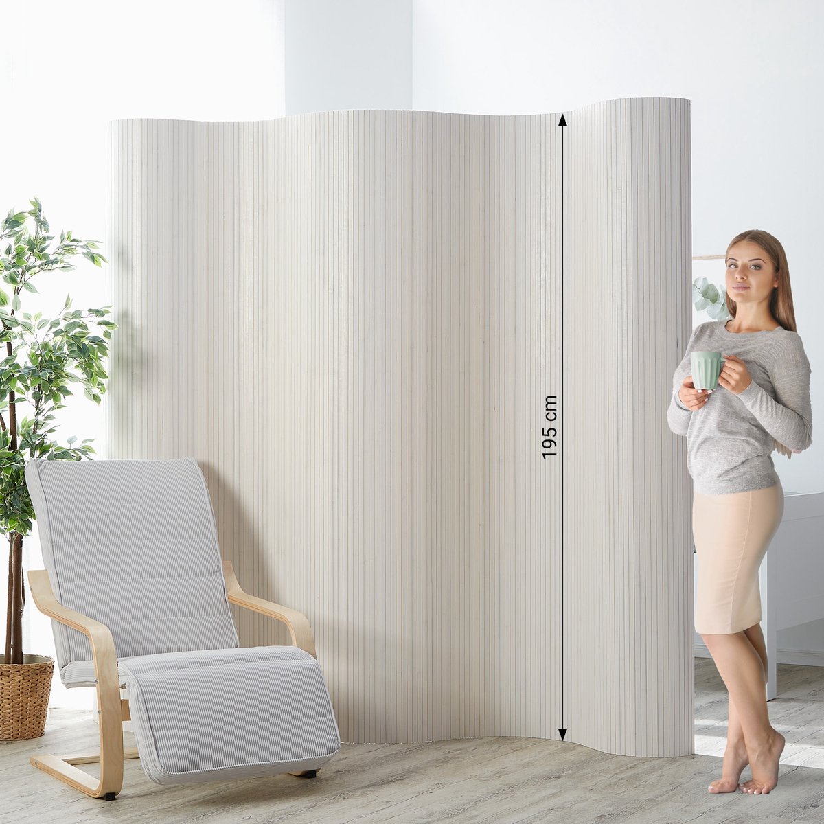 Homestyle4u Kamerscherm - 250x195 cm - Wit - Bamboe