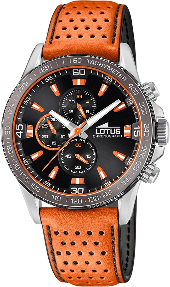 Herenhorloge Grijs Zilver met Oranje Leren Band RVS Kast