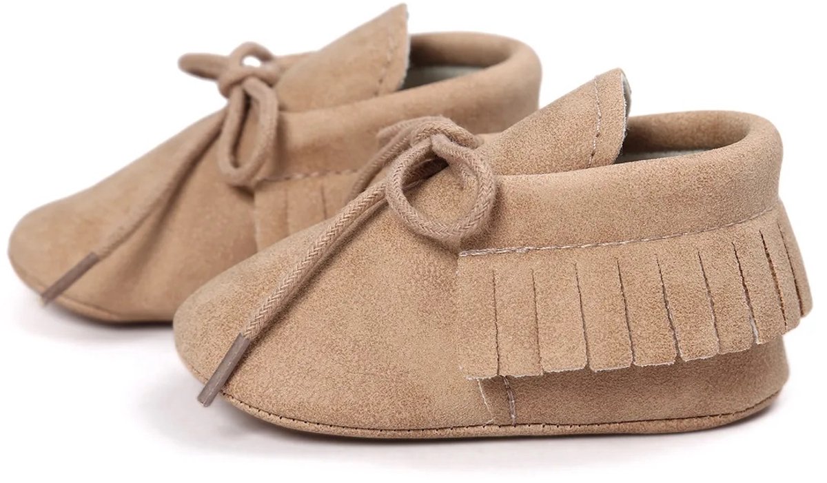 Ukkie Slofjes Baby Mocassin Fringe Paris Sand Maat 17 - Jongens en Meisjes - Veters - Babyschoenen