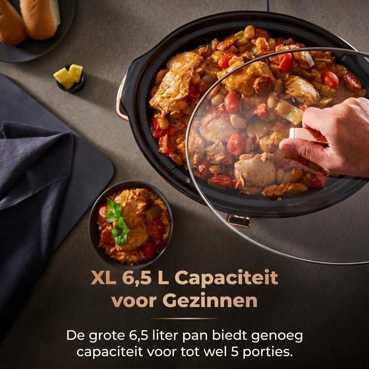 SNJY® Slowcooker met Timer - Slowcooker - Slowcookers - 6,5L - 3 Kookinstellingen - 270 Watt - Zwart – foto 7