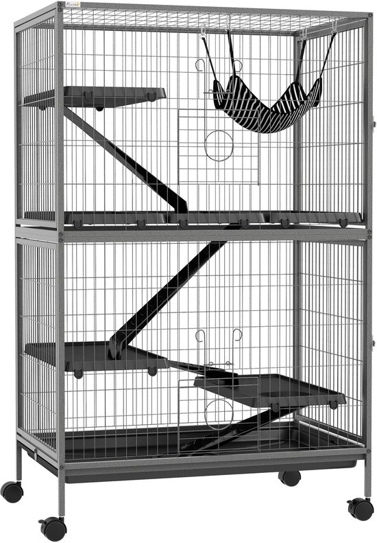 D&A Cage à rats - Cage à furets - Furet - Cage à furets - Cage à rongeurs - Hamac pour furets - Rongeurs - 80x52x128 cm - Gris