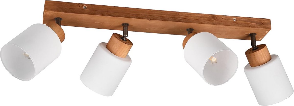 Plafond- en Wandlamp Vierkant Glas Wit Hout Natuurlijk voor Woonkamer of Slaapkamer