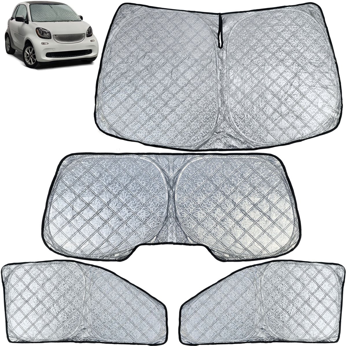 Premium 4-delig Zonnescherm Set Smart ForTwo 453 2014-2024 | Voor-, Achter- & Zijruiten | Hittebescherming & Privacy