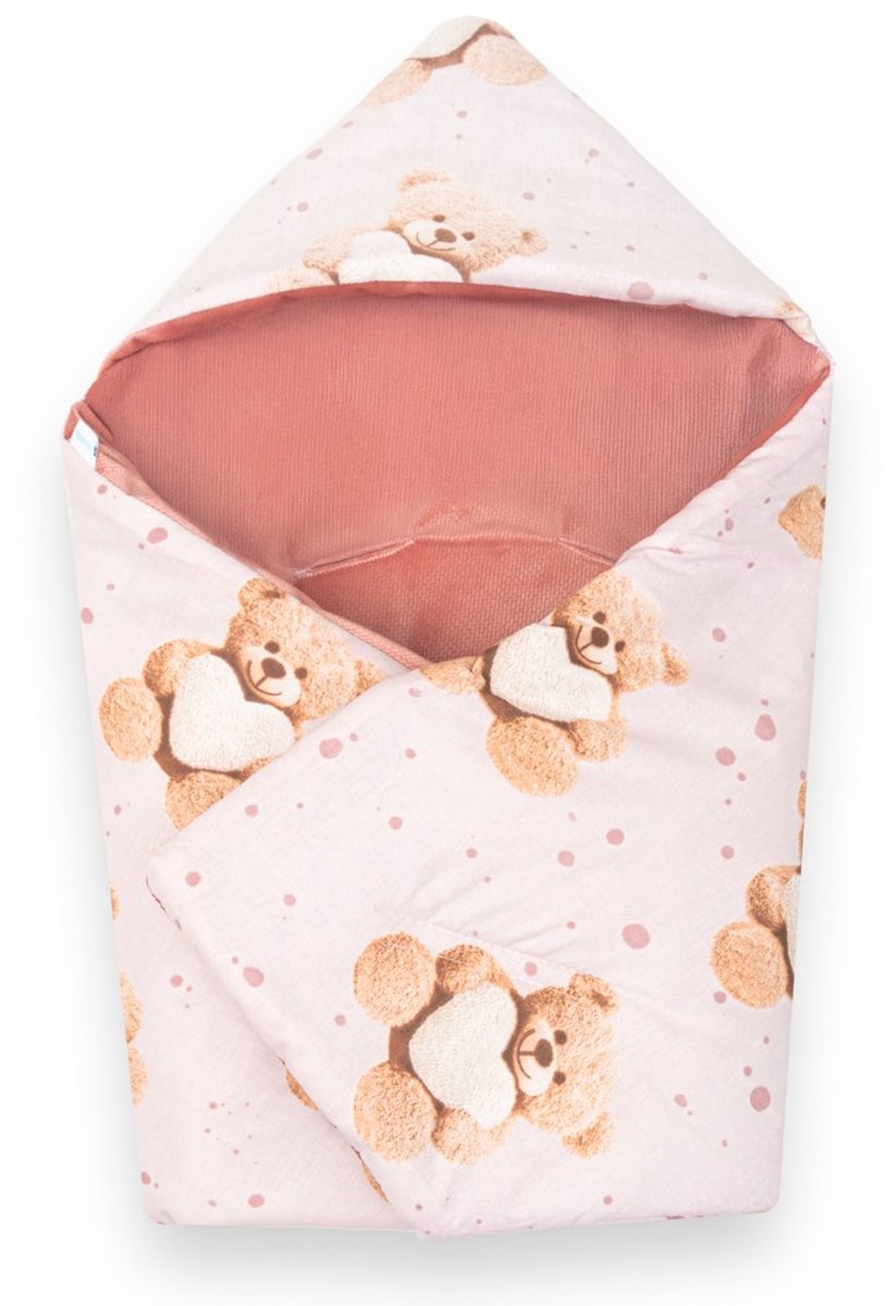 New Baby - Inbakerdoek - Geïsoleerde fluwelen inbakerdoek roze one size met autogordelopening - deken - slaapzak - autostoel - klittenbandsluiting - katoen