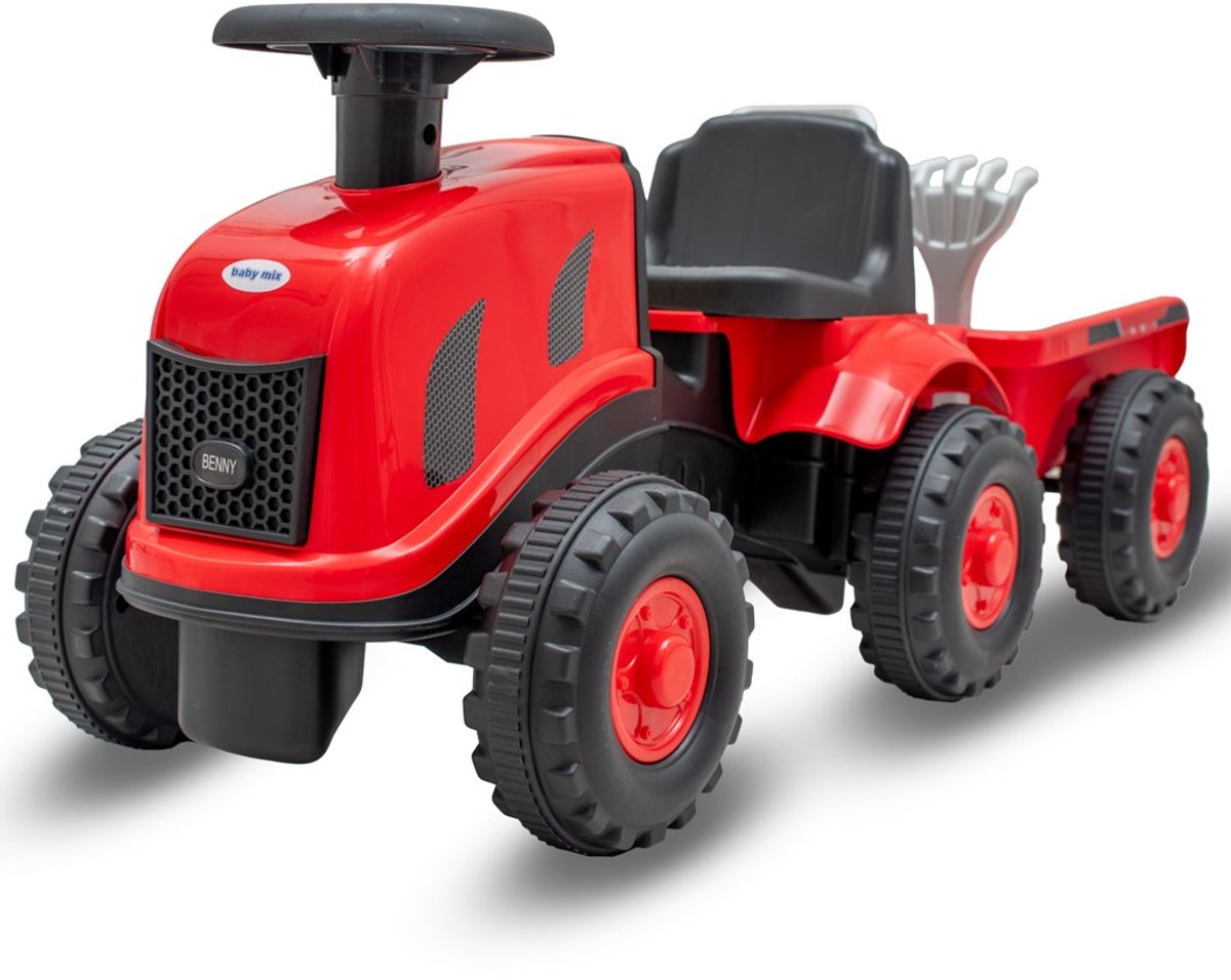 Baby Mix Benny traptractor met aanhanger rood - Kindertractor