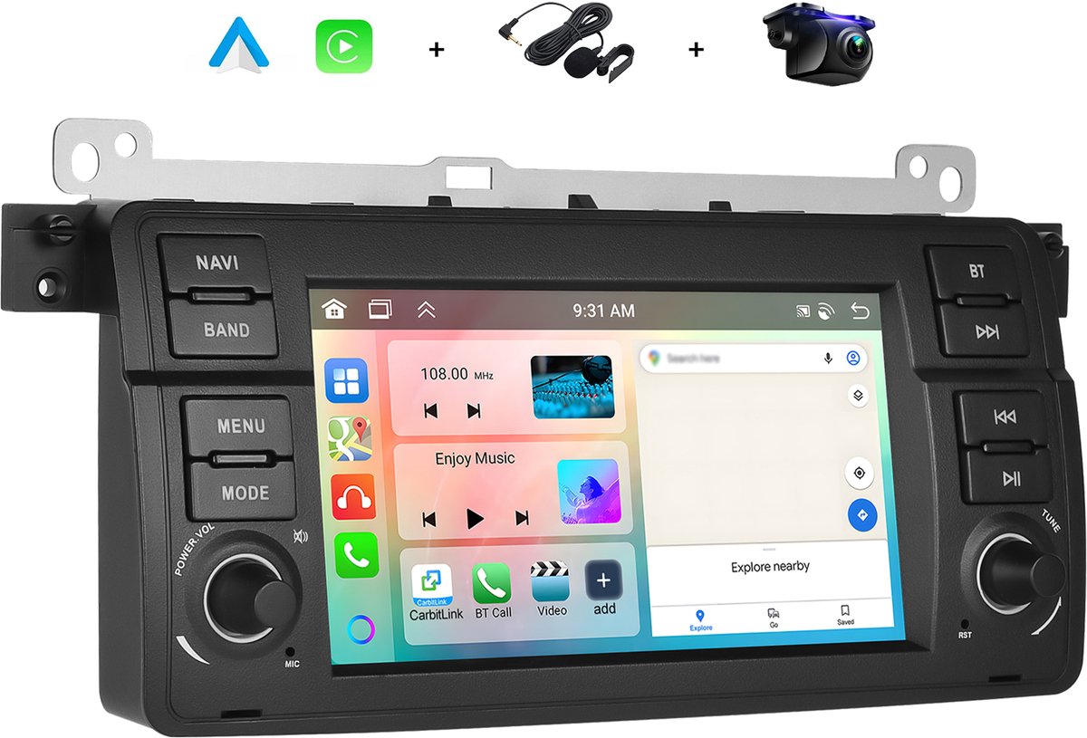 Boscer® Android 15 4+64GB Autoradio Geschikt voor BMW 3-Serie E46 1998-2006 - Draadloze Apple Carplay & Android Auto - 7 Inch HD IPS Touchscreen - GPS Navigatie, USB, WiFi & MP5 - AHD Achteruitrijcamera & Microfoon