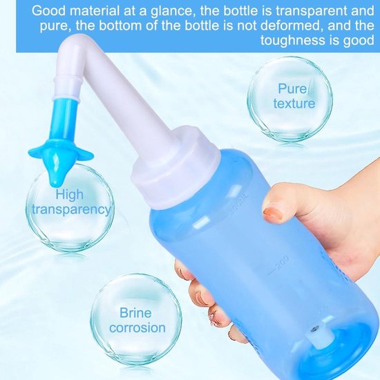 Sinus Spoel Kit Neus Spoel Fles - Neusreiniger voor Volwassenen en Kinderen - BPA-vrij - 300 ml - Lichtblauw — afbeelding 2