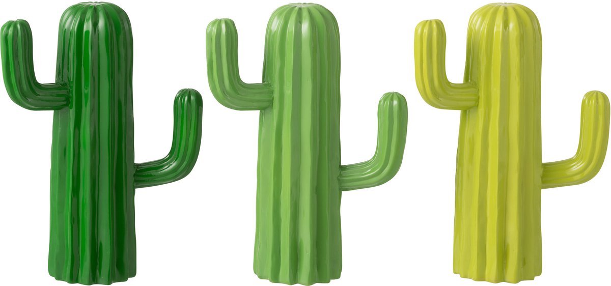 J-Line decoratie Cactus - polyresin - groen - medium - set van 3