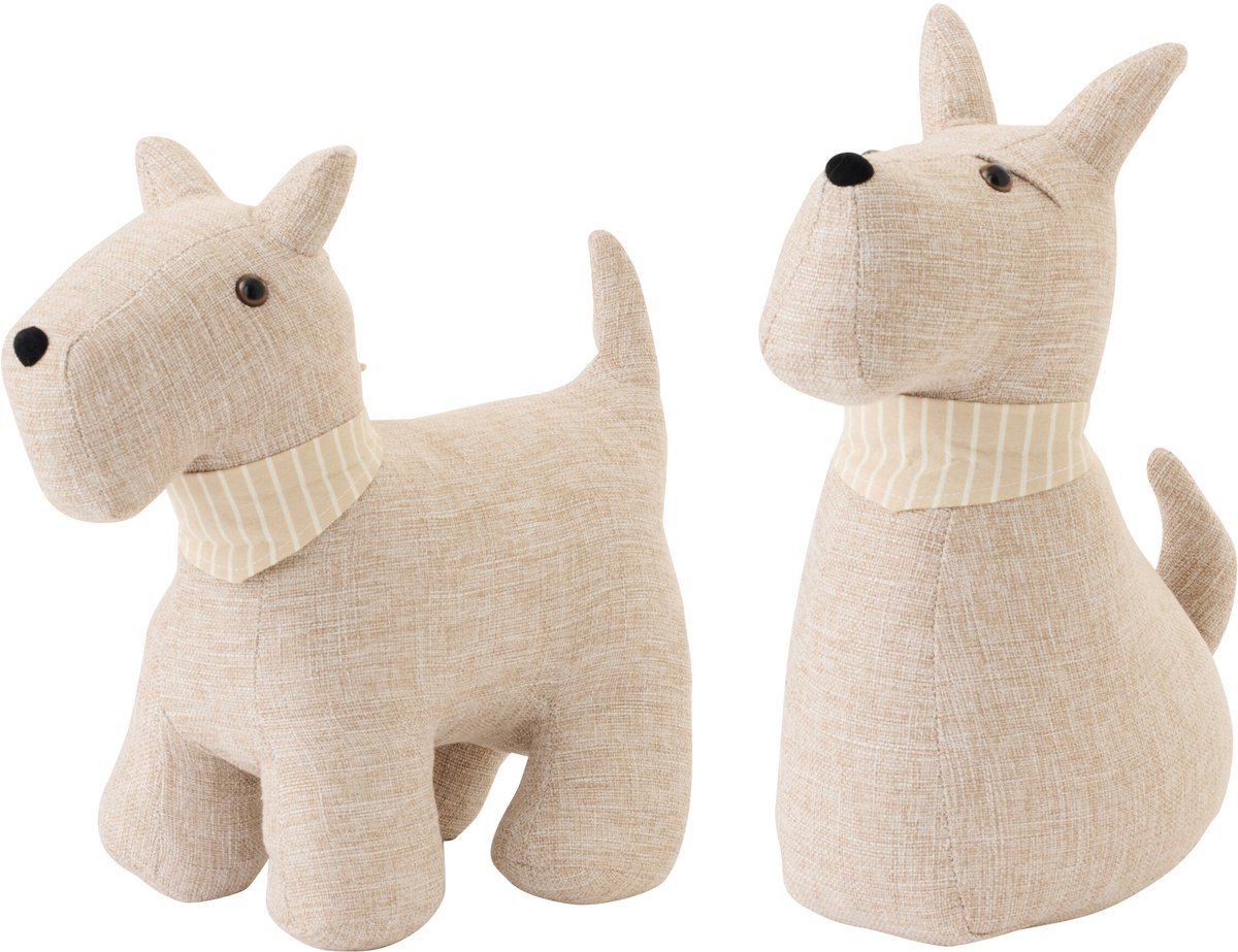 J-Line deurstopper Hond + Sjaal - polyester - beige - small - set van 2