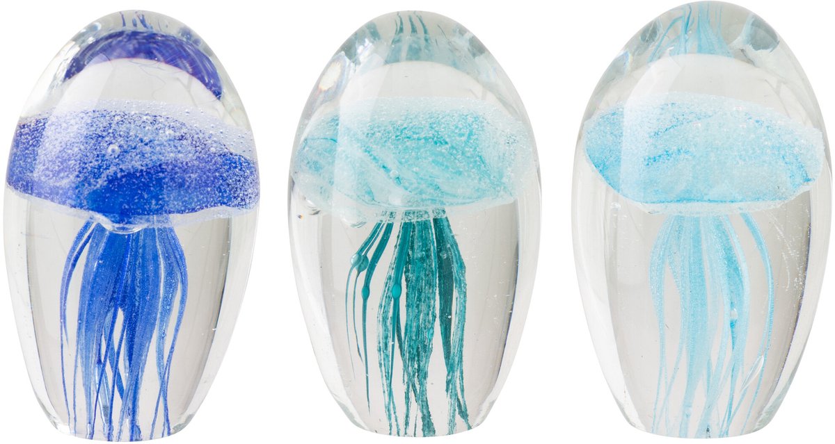 J-Line presse-papier Kwal - glas - blauw/turkoois - set van 3