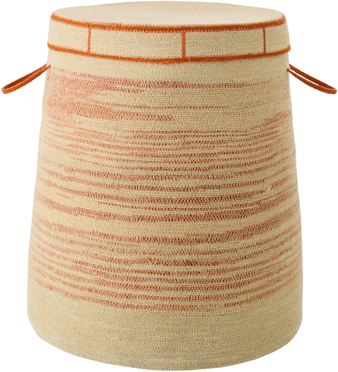 J-Line mand Met Handvat + Deksel Gestreept - zeegras - naturel/oranje