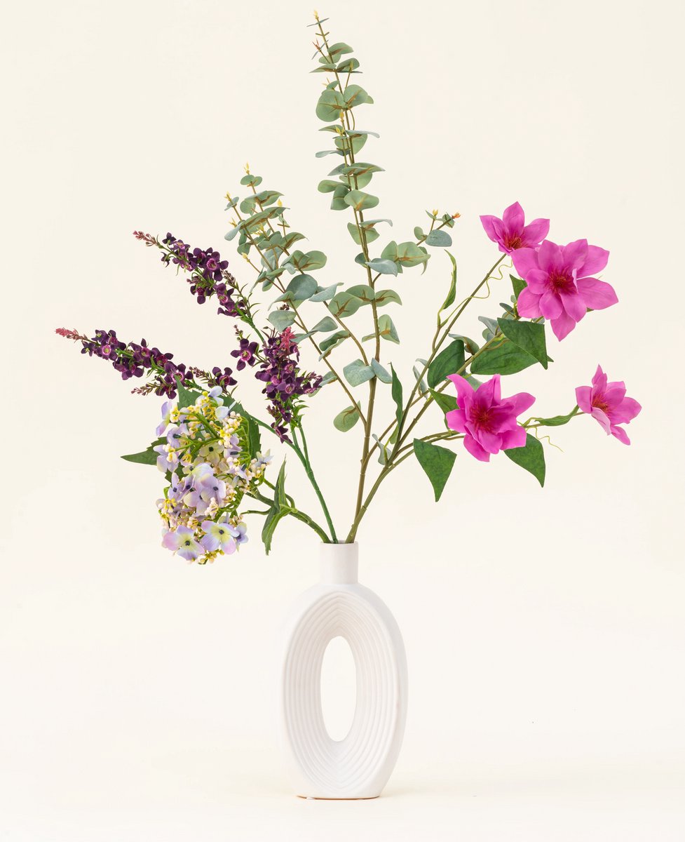 Easyplants | Zijden kunstbloemen boeket Lavender Skies | Zijde | Nepbloemen | Donker Roze, Green, Bordeaux | Onderhoudsvrij | Kant-en-klaar