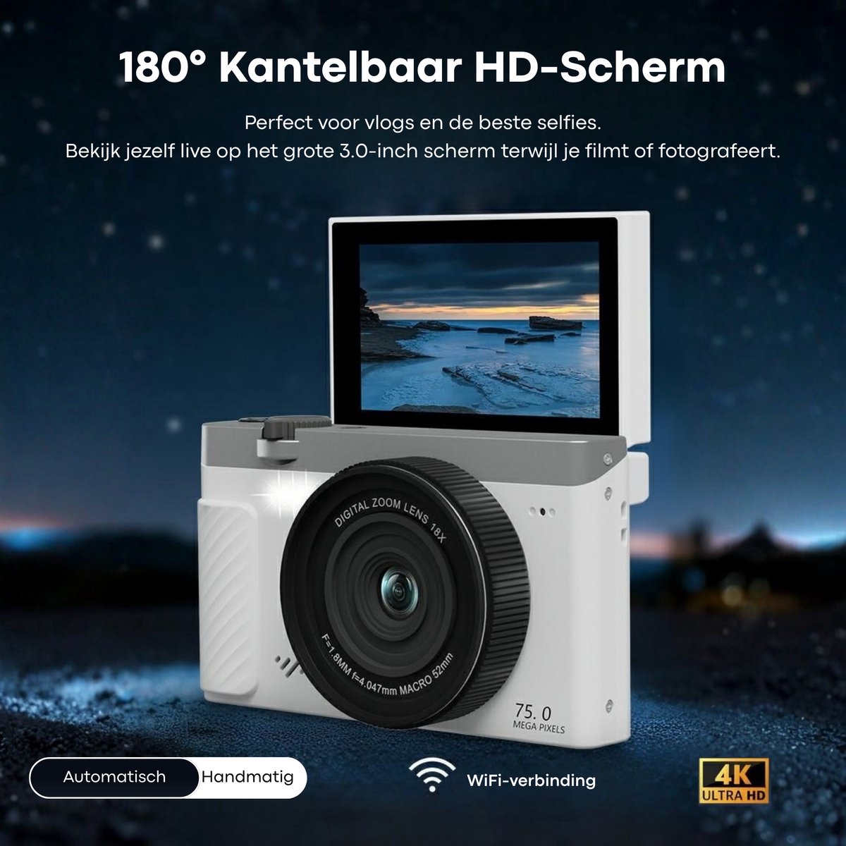 Vizual 75MP Camera met 4K Video en 32GB SD-kaart thumbnail 2