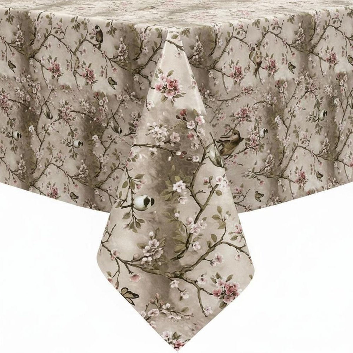 Protecttable - Tafelzeil Japanse Vogels Beige 140x330cm - Tafelkleed Afwasbaar - Kunststof