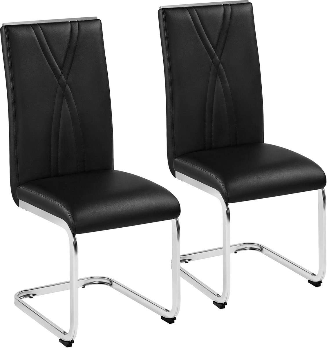 Set van 2 Zwarte Schommelstoelen met Metalen Onderstel - Eetkamerstoelen voor Keuken en Wo