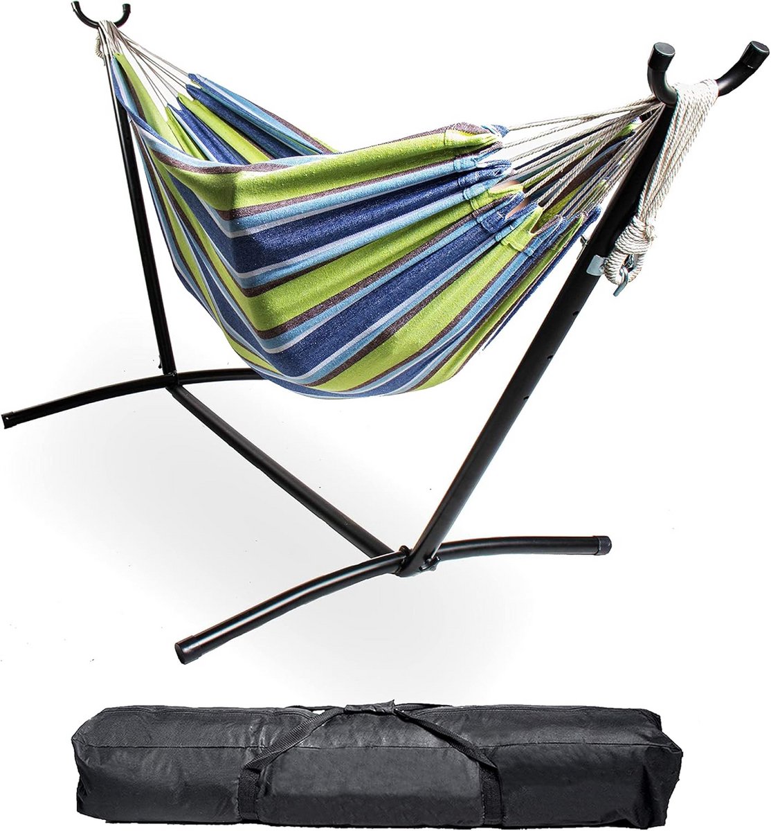 Hangmat voor twee personen met standaard en audiotrack - 106" L x 47" B x 43" H - Oceaanstrepen