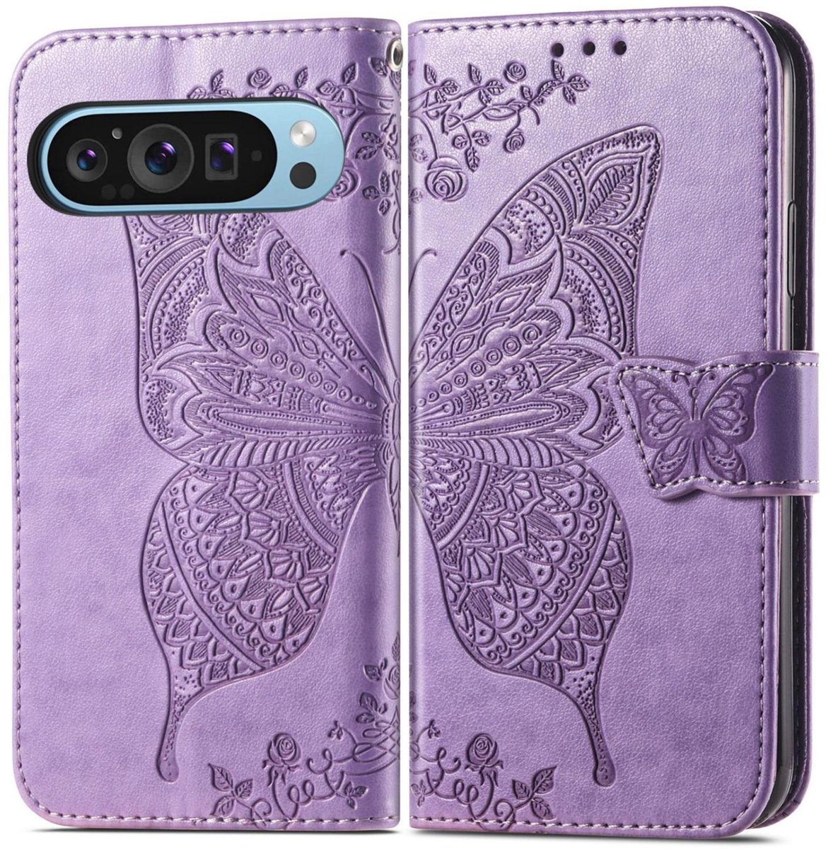 Mobigear Telefoonhoesje geschikt voor Google Pixel 10 Pro XL Hoesje | Mobigear Butterfly Bookcase Portemonnee | Pasjeshouder voor 3 Pasjes | Telefoonhoesje voor Pinpas / OV Kaart / Rijbewijs - Paars