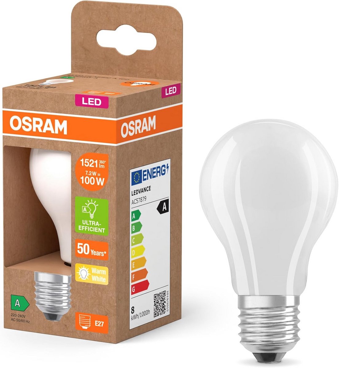 LED Lamp A 100 - Klassieke Bolvorm, Warm Wit Licht, E27 Fitting, 7,2 W, 1521 Lumen