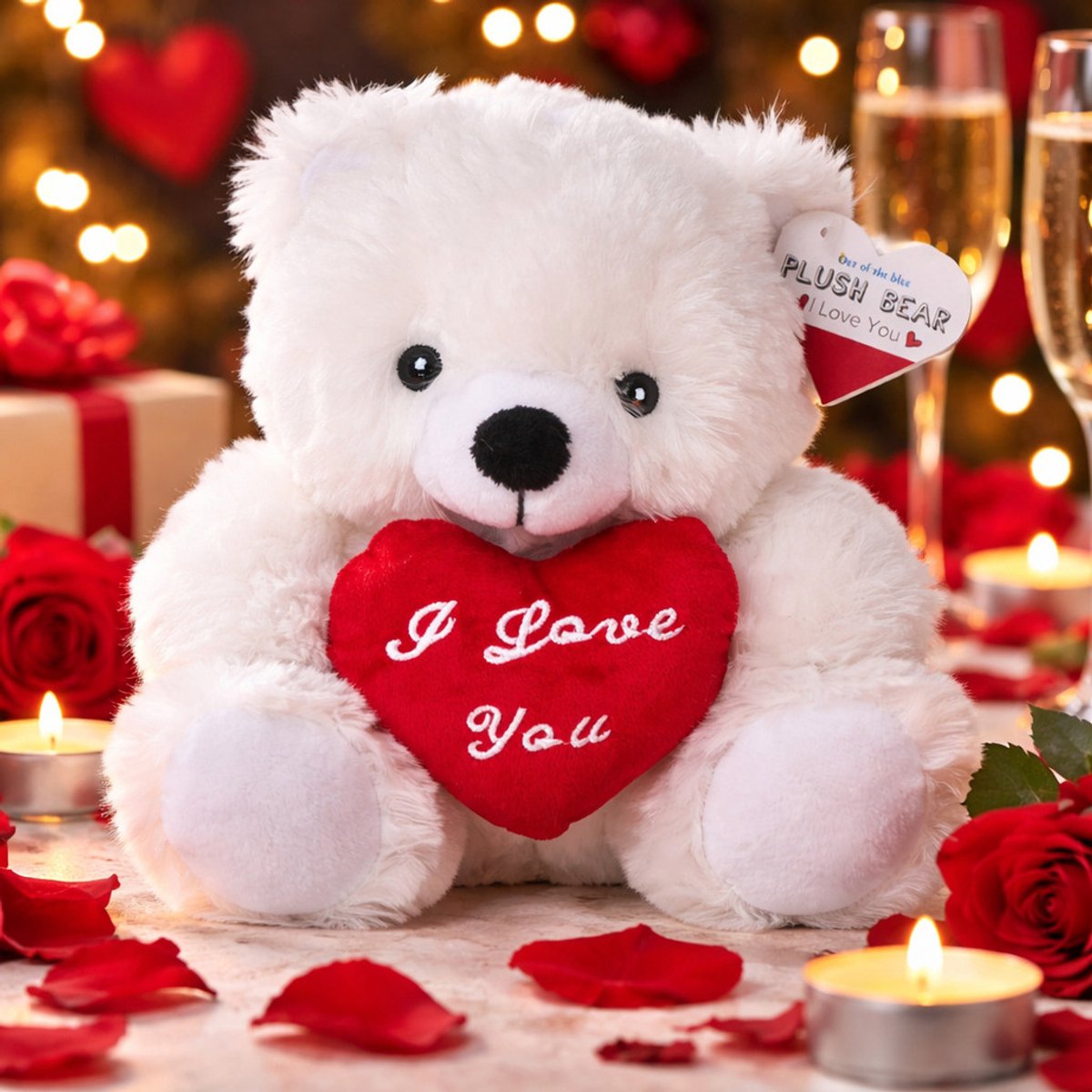 Knuffelbeertje met hart - wit - pluche - 22 cm - valentijnsdag - i love you - cadeau — afbeelding 8