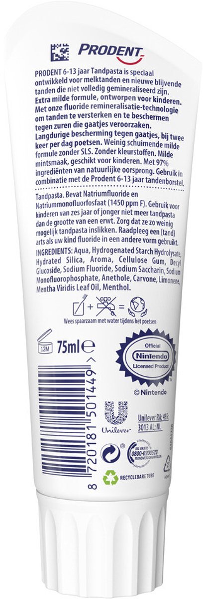 Prodent Tandpasta Super Mario 6-13 jaar - 6 x 75 ml - Voordeelverpakking