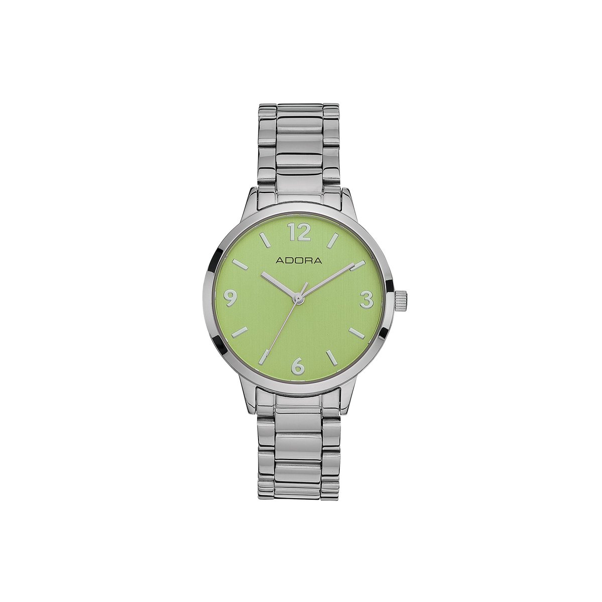 Adora Trends Dames Horloge - Edelstaal Schakelband - Limegroen - Ø 32 mm - Zilverkleurig - 3 ATM
