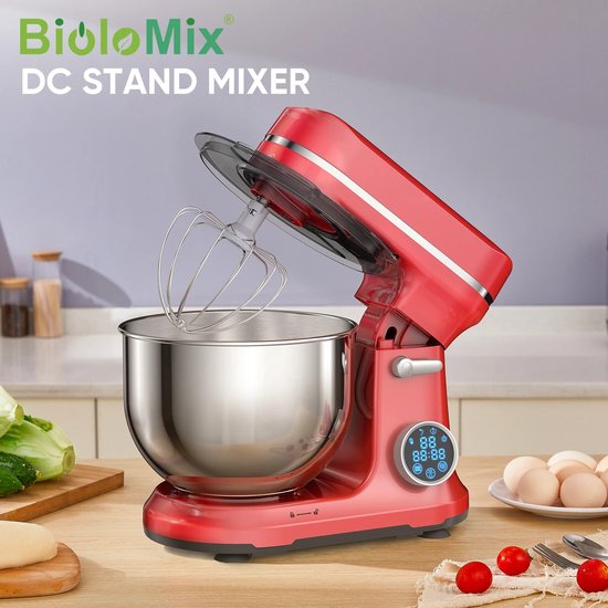 Shopwizz Keukenmachine - Met Mengkom - OLED Scherm - Incl. Garde, Deeghaak en Platte Haak - 11 Snelheden - Blender - Mixer - 2000W - 6.2L - Rood van Merkloos — afbeelding 4