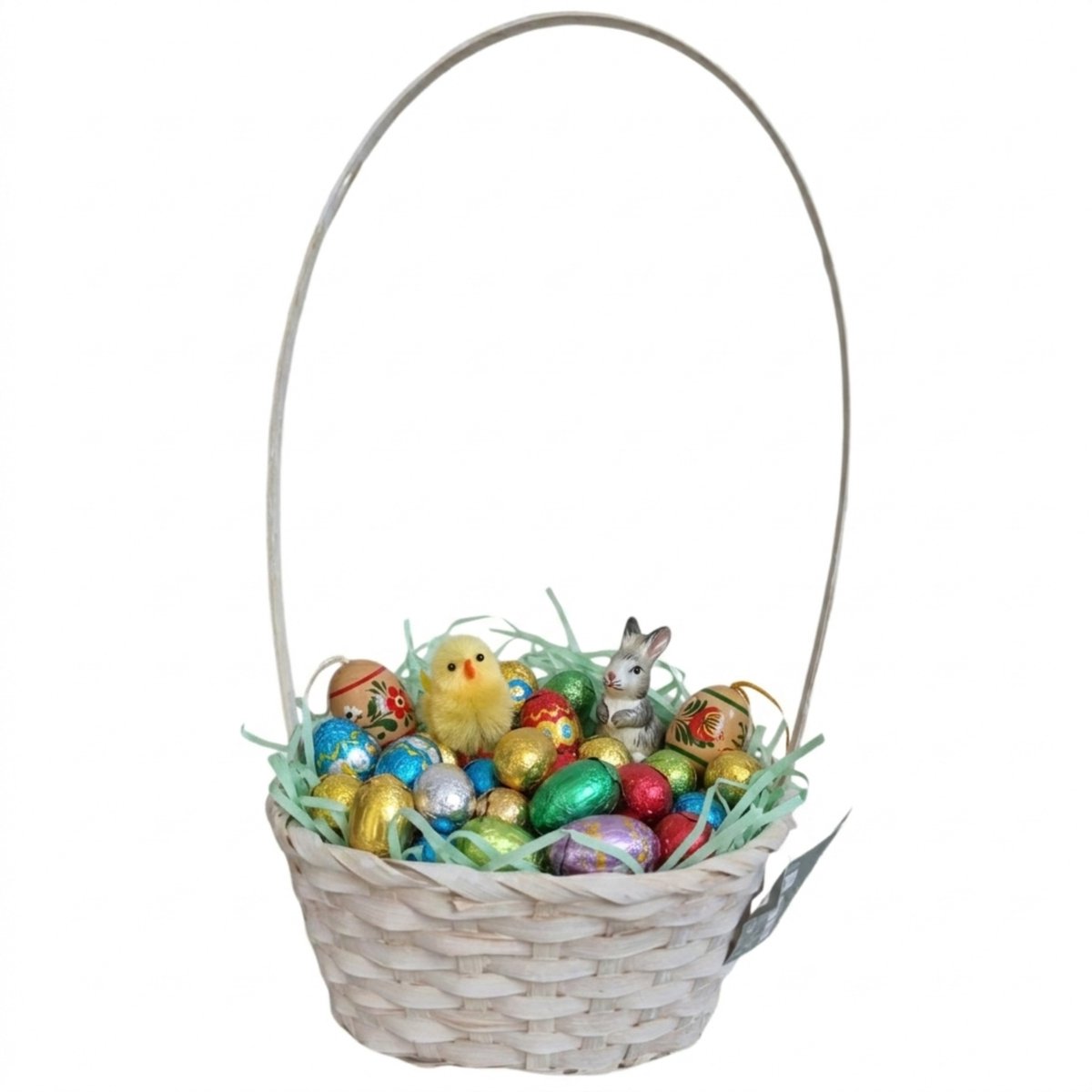 Kaemingk Rieten mandje met hengsel - geel - D20 x H38 cm - paasmandje