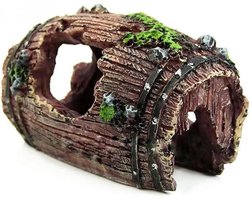 Ynkkvre - Aquariumdecoratie - Aquarium Vat Decoratie - Schuilplek - 1 stuk - Hars - Verweerd wijnvat met mos - Grot - Veilig voor vissen en garnalen - Natuurlijk ontwerp