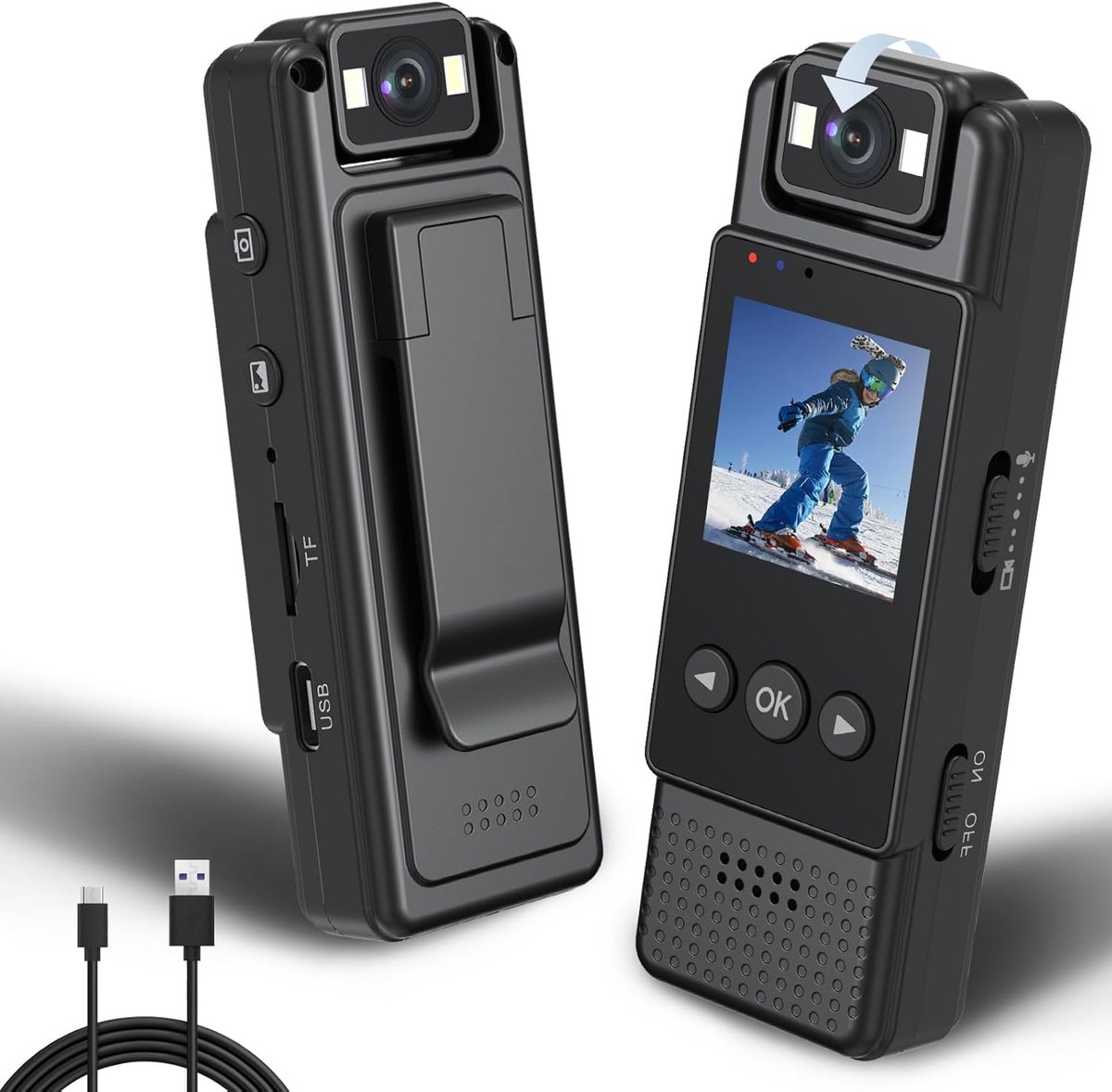 1080P Draagbare Body Camera – 1.3" Scherm – Vullicht – 180° Draaibare Lens – voor Outdoor & Rechtshandhaving (tot 128GB)