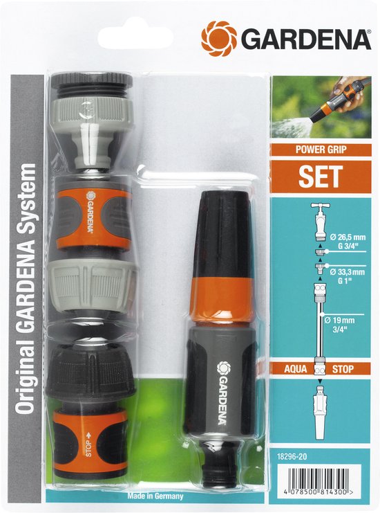 GARDENA 4-delige tuinslang aansluitset met verstelbare tuinspuit, kraanstuk, slangstuk en waterstop zwart