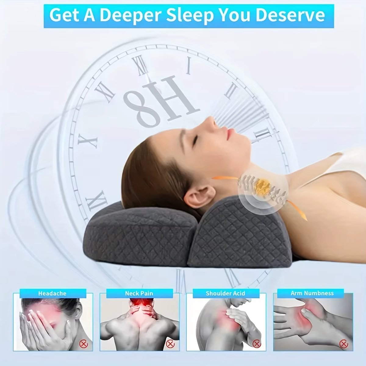 rimmo Ergonomisch Kussen van Memory Foam – Orthopedisch Kussen voor Neksteun, Schouder- en Nekpijn, Cervicale Ondersteuning, Premium Comfort - Grijs
