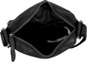 Zwarte leren tas van The Chesterfield Brand, van bovenaf gezien met de rits open.