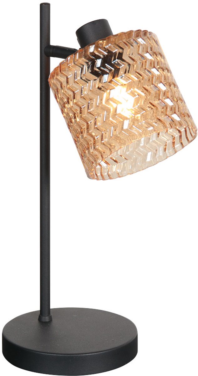 Tafellamp - amberkleurig zwart - Ocre - glas metaal - kleurglas-lamp - E14 - 4227ZW - Mexlite