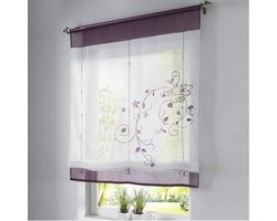 Vouwgordijn met bloemenborduursel - Transparante Raamdecoratie voor Keuken en Balkon (120 cm breed, 140 cm val)