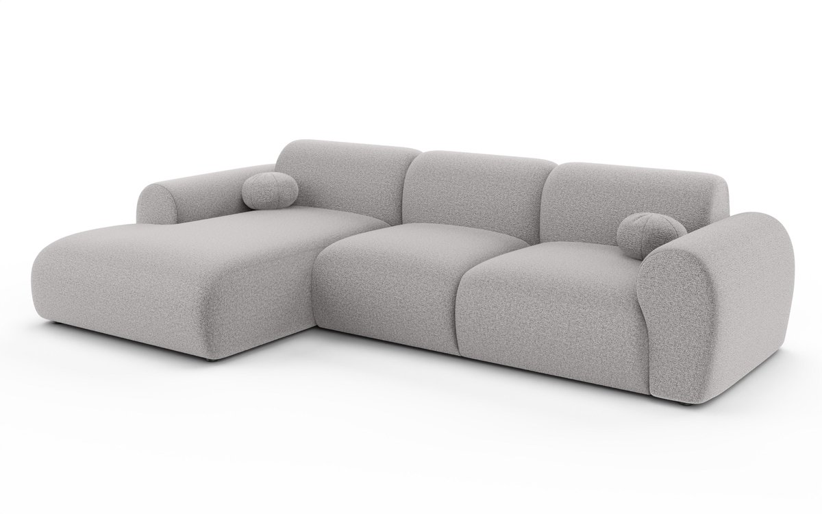 Hoekbank Neva 300cm grijs chenille bank links loungebank hoeksalon
