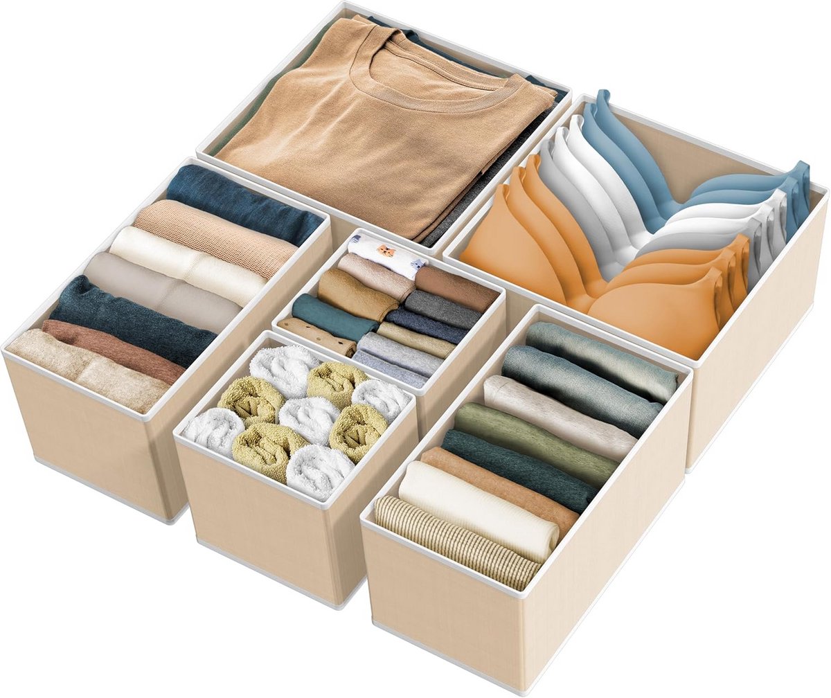 Opvouwbare stoffen opbergdozen set van 6 voor kast, dressoir of lade verdeling