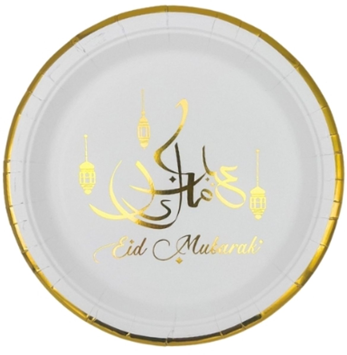 Bordjes Eid Mubarak - Wit & Goud - 18cm - 8 stuks