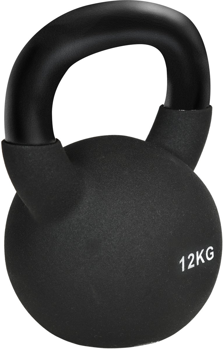 MODFU Kettlebell – 12 kg – 20x13x23 cm – Massief Metaal – Brede Comfortabele Grip – Krachttraining & Home Gym – Kunststof Coating – Zwart