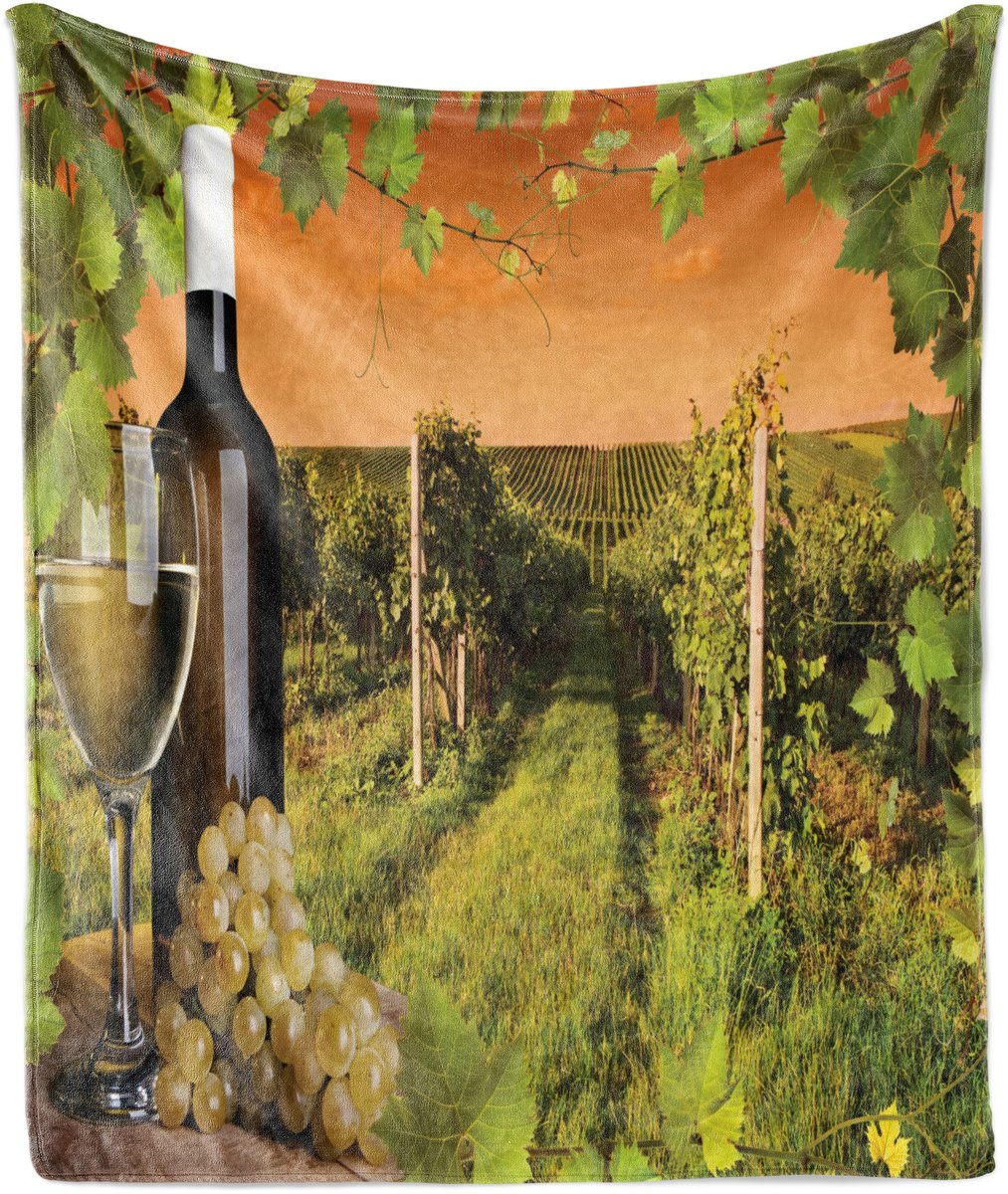 New Bed Wijnmakerij Fles druiven zonsondergang Zachte Flanellen Fleece Deken, 152 cm x 127 cm