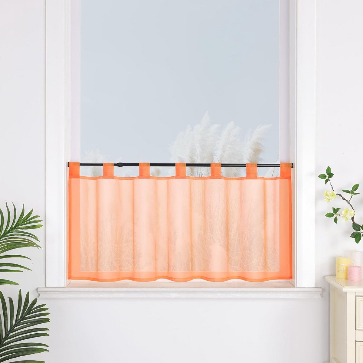 Transparant Keukengordijn met Lussen in Opgewekte Kleur 30x120cm