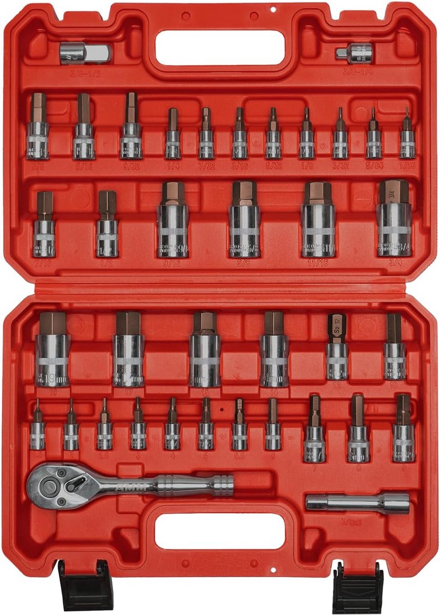 Complete Inbus Bit Socket Set Metrische en SAE - 38 Delig - S2 en Cr-V Staal
