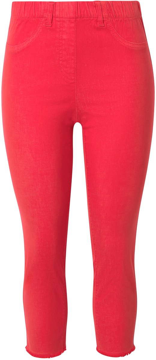 Ulla Popken - Dames - 7/8-broek Sienna gerafelde zoom smalle pijpen - Neonrood - Maat 44
