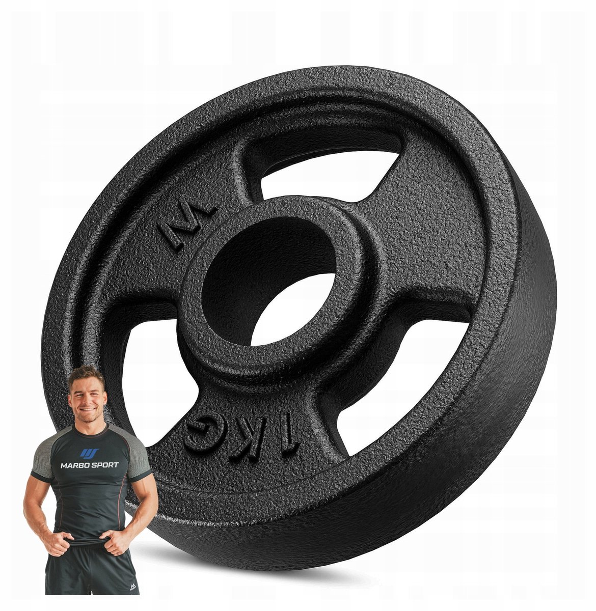 Marbo Sport - Halterschijf - Weight Plate - 1 kg - Gietijzer - Boring 31 mm - Voor krachttraining en thuisgym en Home Gym - Zwart
