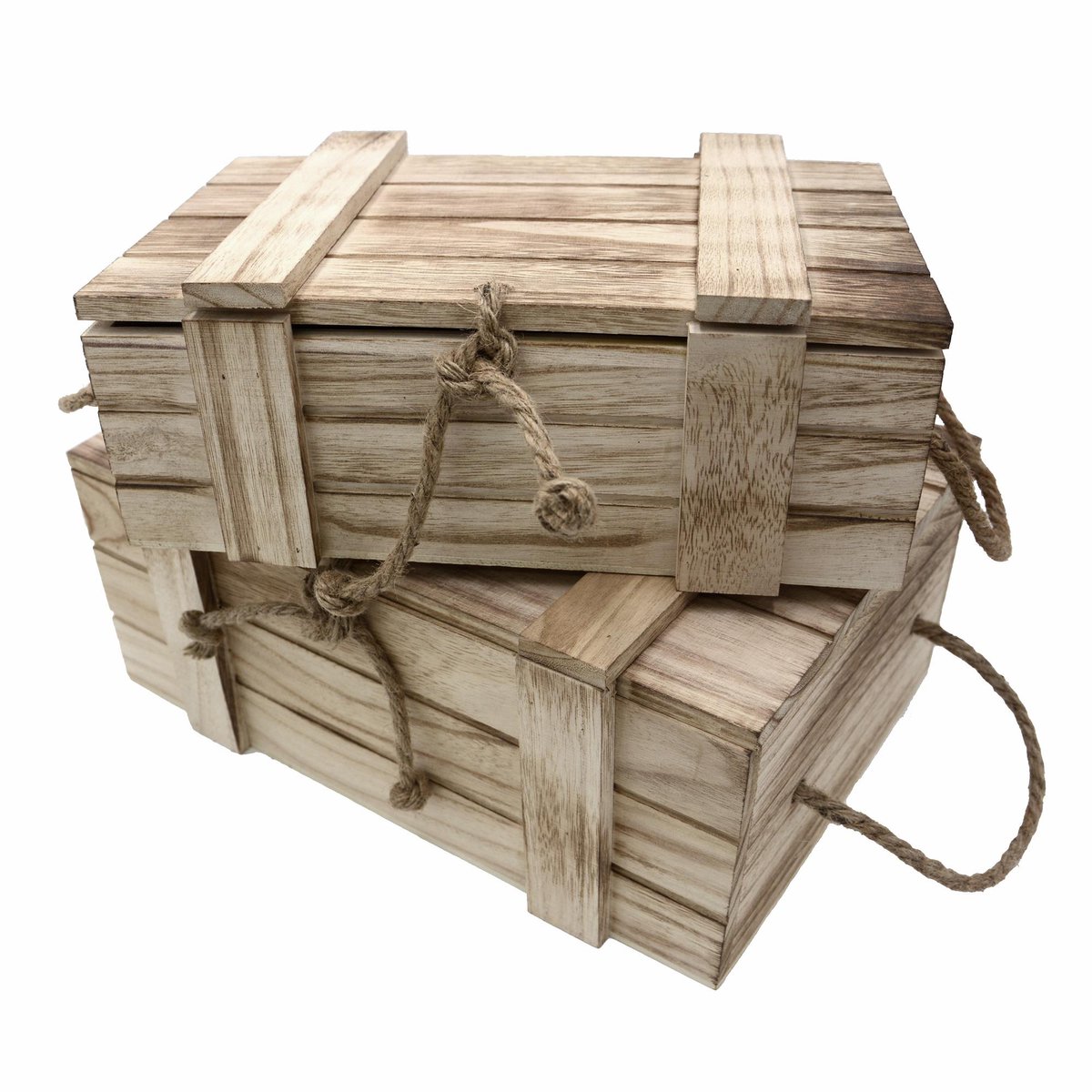 UNUS® Kisten houten met deksel gebrand 36x14,5x24 cm set van 2