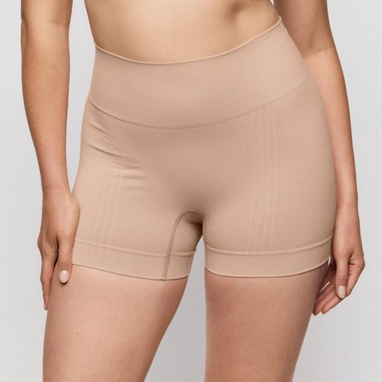 Beige shapewear shorts met hoge taille en verticale ribbeldetails