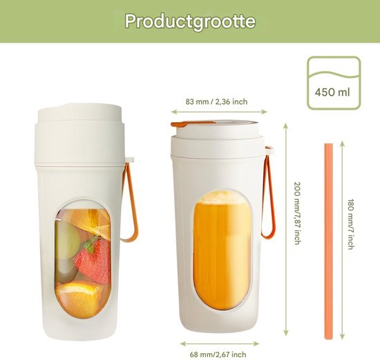longziming - Draagbare Blender Voor Smoothies - 450ml Mini Mixer To Go - USB Oplaadbaar - Mini Stand Mixer Met Dubbele Cup Deksel - 12 Mesjes - BPA-vrij - Persoonlijke Blender Voor Reizen Kantoor Sport van longziming — afbeelding 2