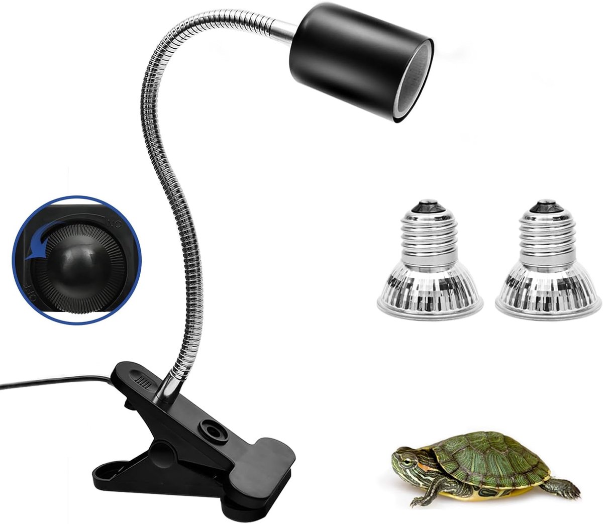 Reptielen Verlichting met 360° Draaiende Klemmen - UVA + UVB Spectrum - 2 Lampen voor Terrariums - Zwart