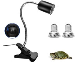 Reptielen Verlichting met 360° Draaiende Klemmen - UVA + UVB Spectrum - 2 Lampen voor Terrariums - Zwart