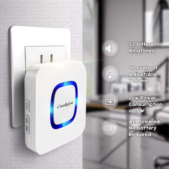 Draadloos Deurbel Set met 2 Waterdichte Drukknoppen en 3 Plug-in Ontvangers, 300m Bereik — afbeelding 2