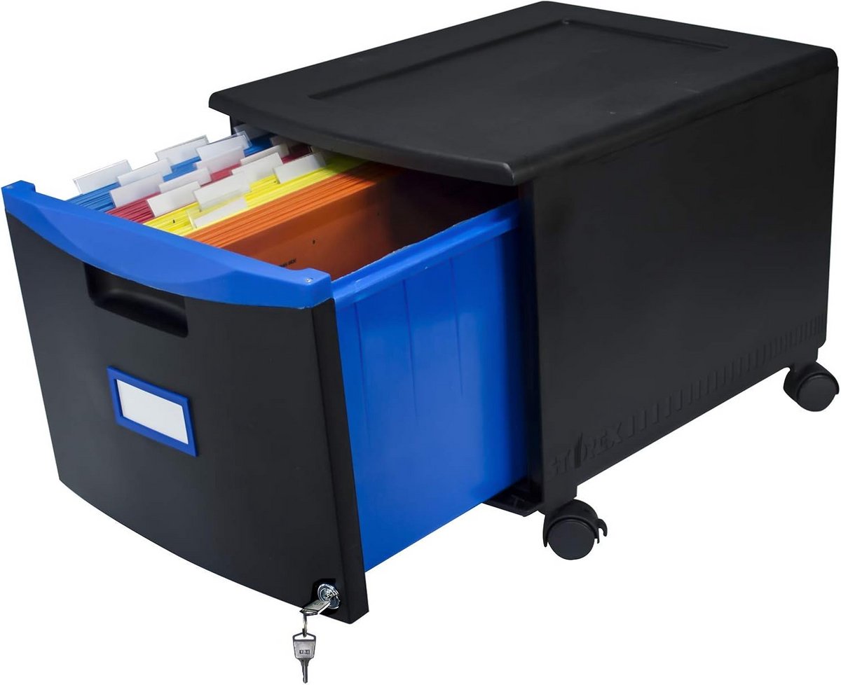 Compact Bureau met Slot en Wielen - Zwart/Blauw - Archiefkast voor Documenten